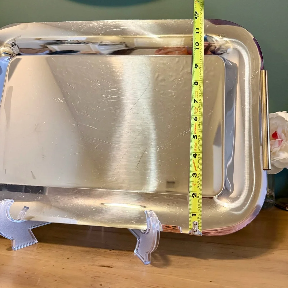 Vintage SUMMIT 18/10 Stainless Steel Tray with Gold Plated Handles Made in Italy